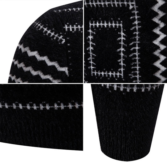 Damen Strickpullover mit geometrischem Muster und hohem Kragen EB