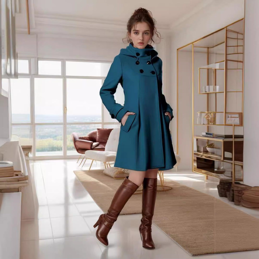 Damen modischer Trenchcoat mit Kapuze und praktischen Taschen EB