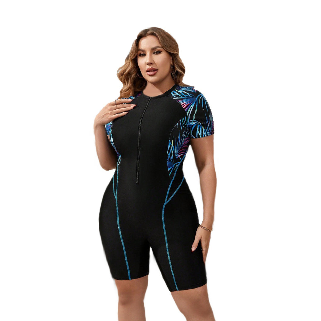 Damen Schwimmanzug mit kurzem Arm und buntem Muster EB