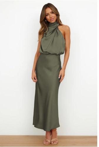 Damen Fließendes Maxikleid mit elegantem Stehkragen und Drapierung EB