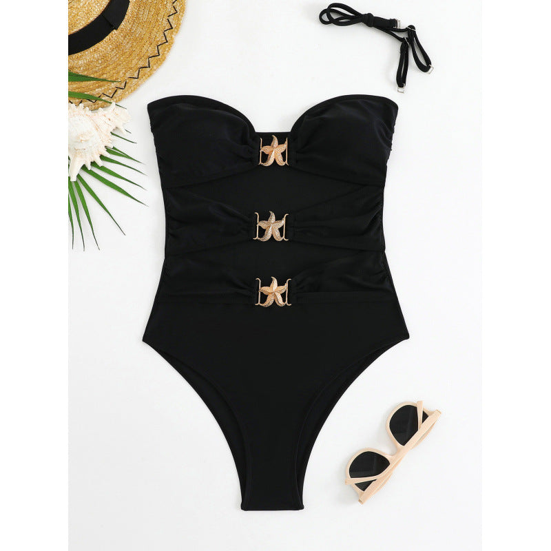 Damen Einteiliger Badeanzug mit eleganten Schnallen und raffinierten Raffung EB