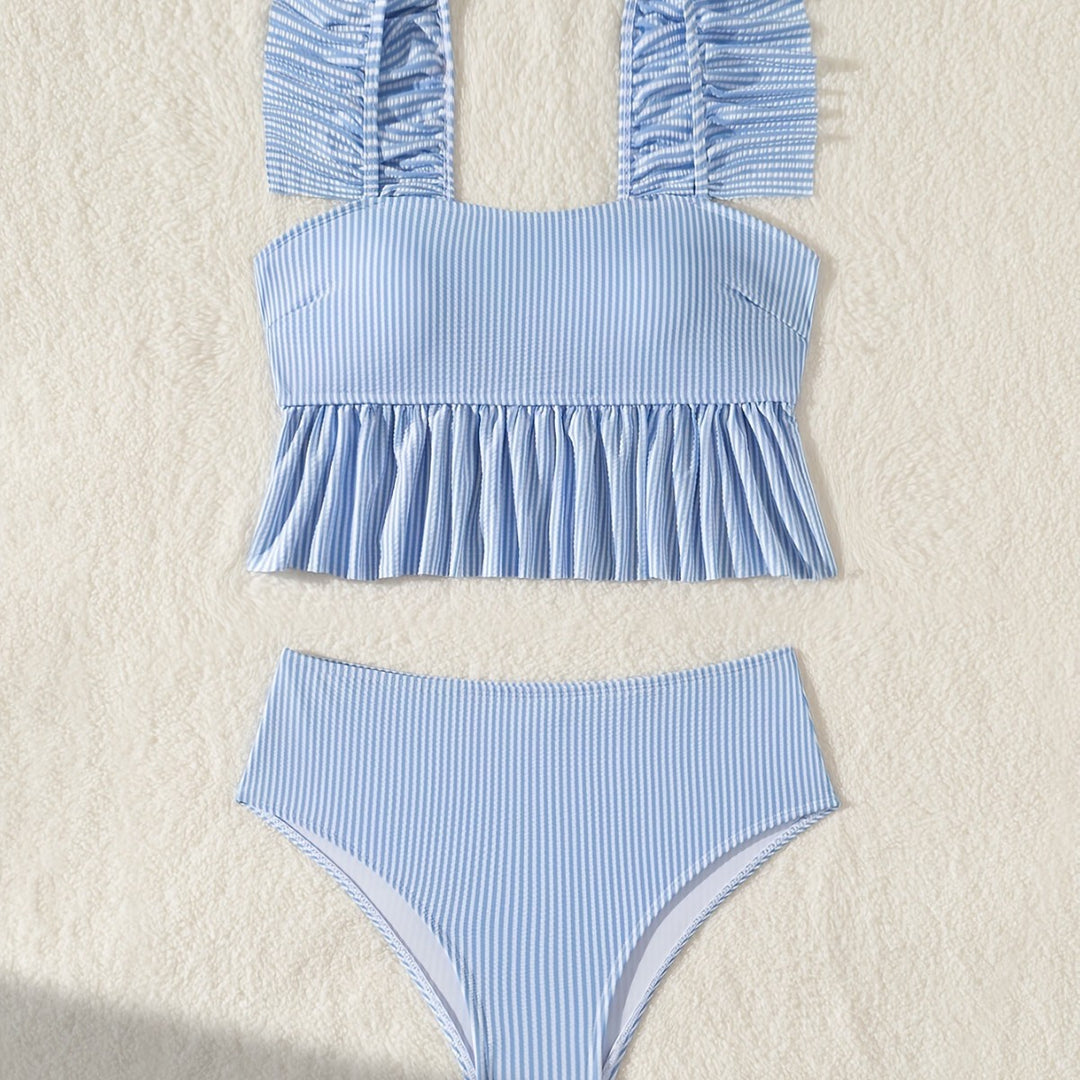Damen Bandeau-Bikini mit Rüschen und hohem Bund EB