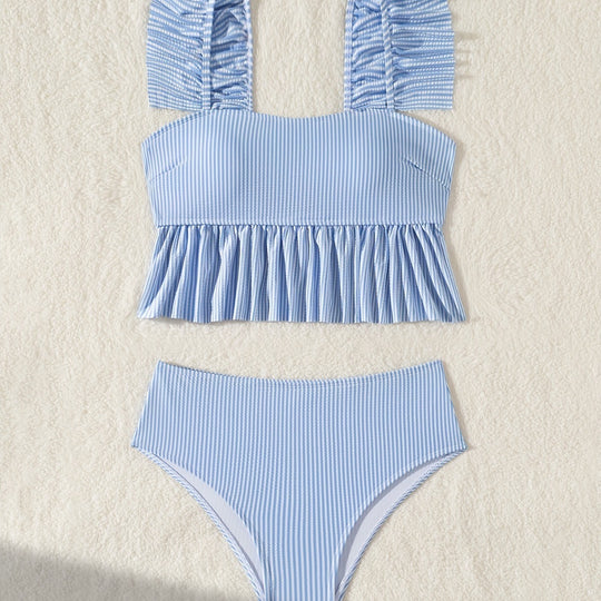 Damen Bandeau-Bikini mit Rüschen und hohem Bund EB