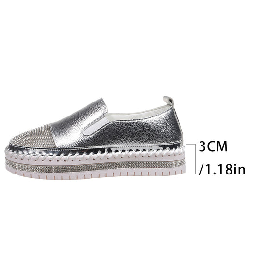 Damen glänzende Slip-On Plateau-Sneaker mit geflochtenem Rand und elastischem Einsatz EB