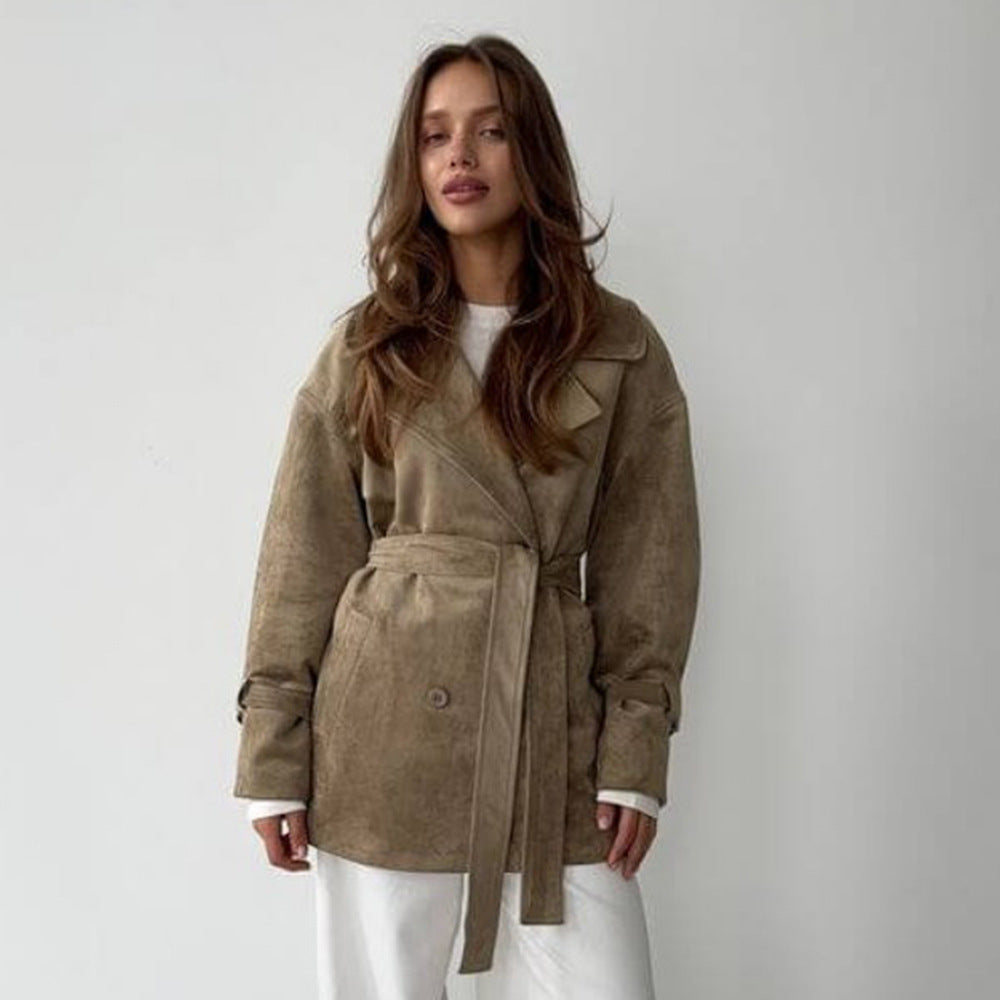 Damen Elegante suède Jacke mit Gürtel EB