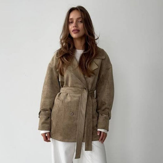 Damen Elegante suède Jacke mit Gürtel EB