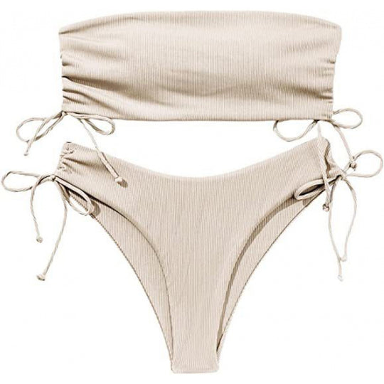 Damen Bandeau-Bikini mit einstellbaren Schnürungen und eleganten Rippendetails EB
