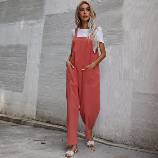 Damen Lässiger Jumpsuit mit praktischen Taschen und verstellbaren Trägern EB
