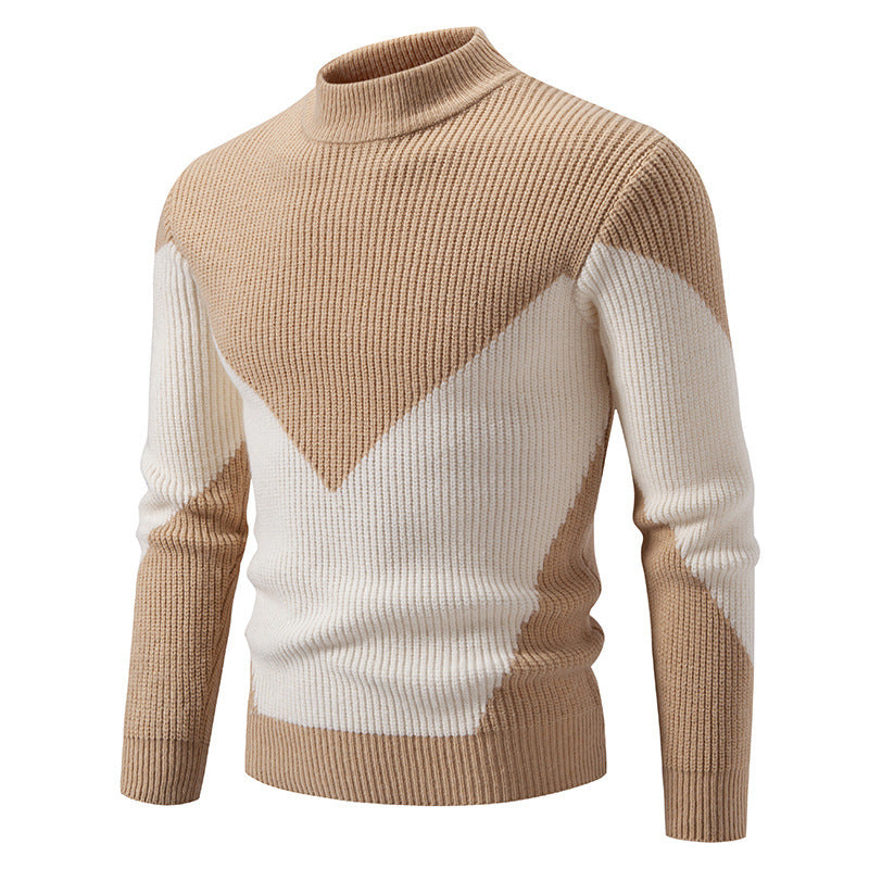Herren nan gerippter Feinstrickpullover mit Stehkragen und kontrast-Blockdesign EB