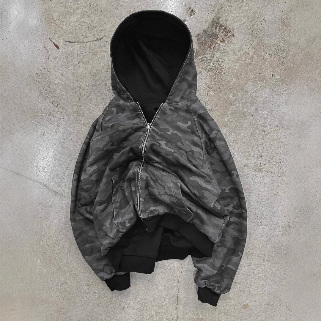 Damen Urbaner Camouflage-Hoodie mit Reißverschluss und lässigem Schnitt EB