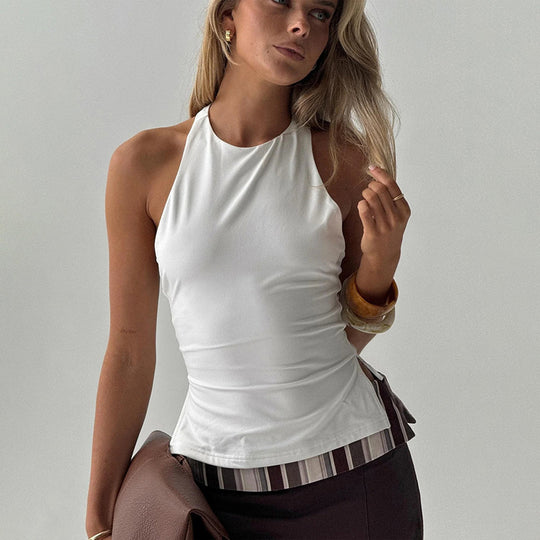 Damen ärmelloses Oberteil mit elegantem Halsschnitt und figurbetonter Silhouette EB
