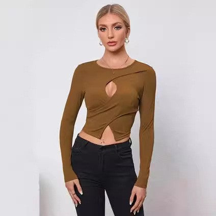 Damen Langarmshirt mit modischem Cut-Out und Raffung EB