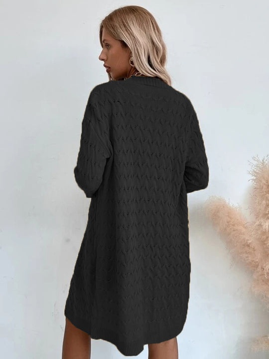 Damen Strickmantel mit modernem Wellenmuster und lässigem Schnitt EB