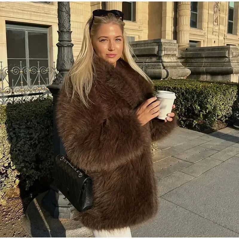 Damen Flauschige Felljacke mit weitem Schnitt EB