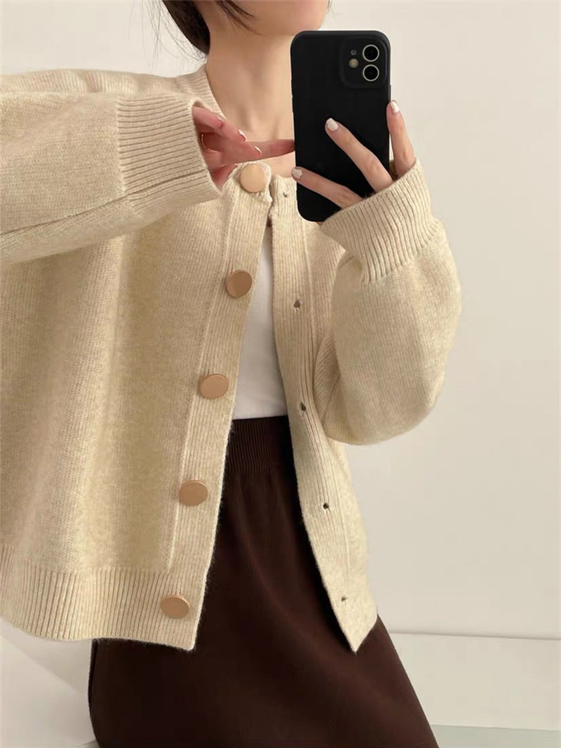 Damen Gemütlicher Strickcardigan mit Knopfdetail EB