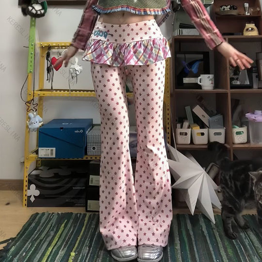 Damen Figurbetonte Flared-Hose mit Rüschendetail EB