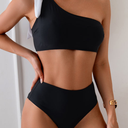Damen Bikini-Set mit asymmetrischem Oberteil und hohem Taillenbund EB
