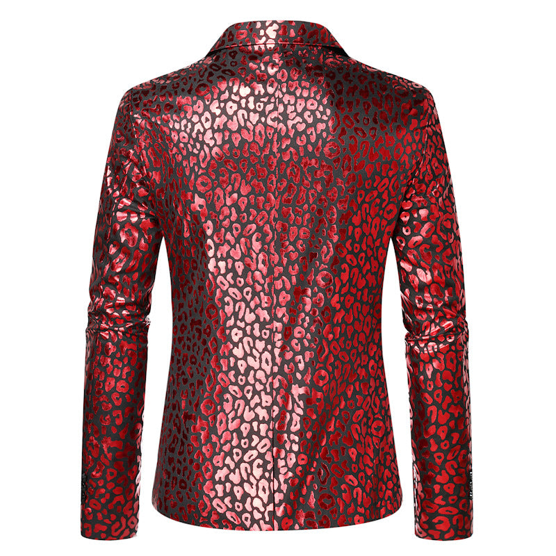 Herren eleganter Pailletten-Blazer mit modernem Leopardenmuster EB