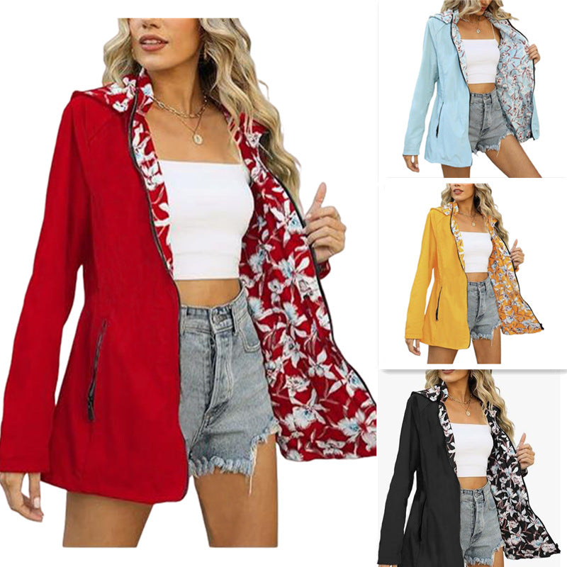Damen leichte Übergangsjacke mit floralem Innenfutter EB