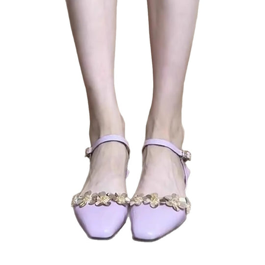 Damen Slingback Ballerinas mit floralem Design und eleganter Schnalle EB