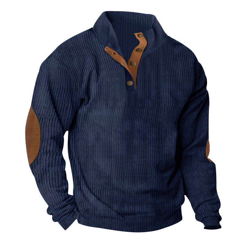 Herren nan gerippter Strickpullover mit Stehkragen und dekorativen Ellenbogenpatches EB