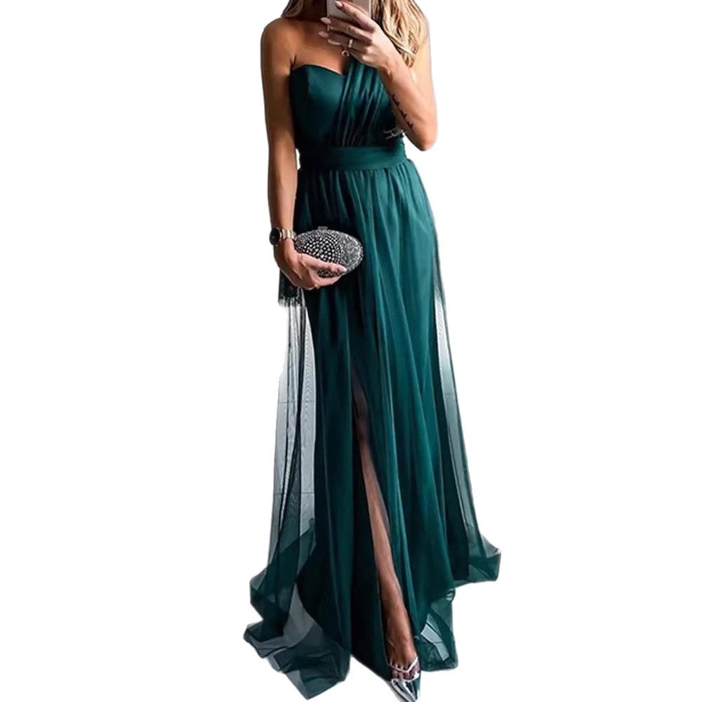 Damen Elegantes Abendkleid mit schulterfreiem Schnitt und hohem Beinschlitz EB