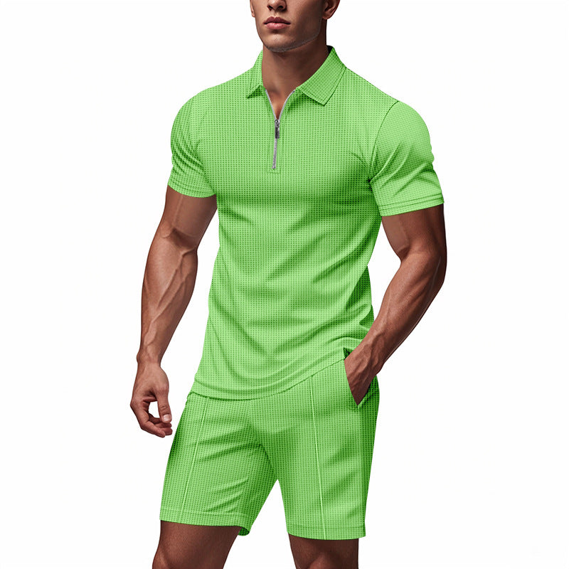 Herren Sportliches Kurzarm-Set mit teils strukturiertem Design und durchgehendem Reißverschluss EB