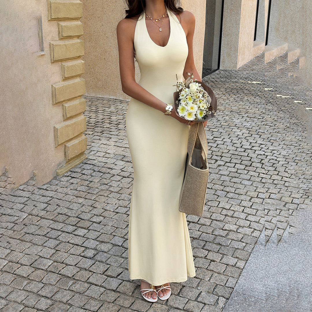 Damen Figurbetontes Abendkleid mit Halterrücken EB