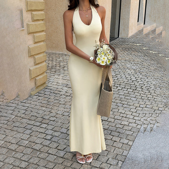 Damen Figurbetontes Abendkleid mit Halterrücken EB