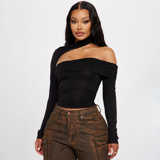 Damen modisches Oberteil mit asymmetrischem Schnitt und elegantem Rüschenbesatz EB