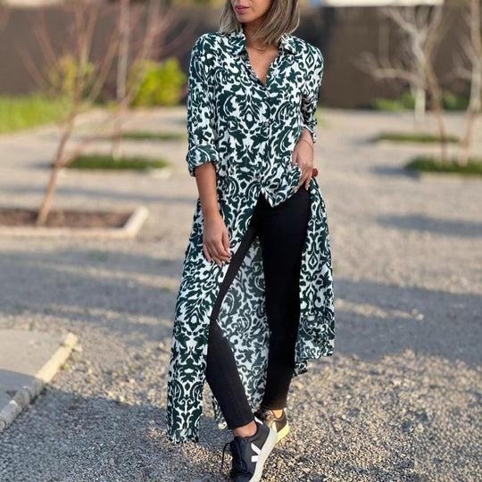 Damen Maxikleid mit elegantem Muster und fließendem Schnitt EB