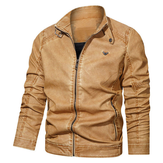 Herren Denim-Zipjacke im Vintage-Washed-Look mit Stehkragen und Ziernähten EB