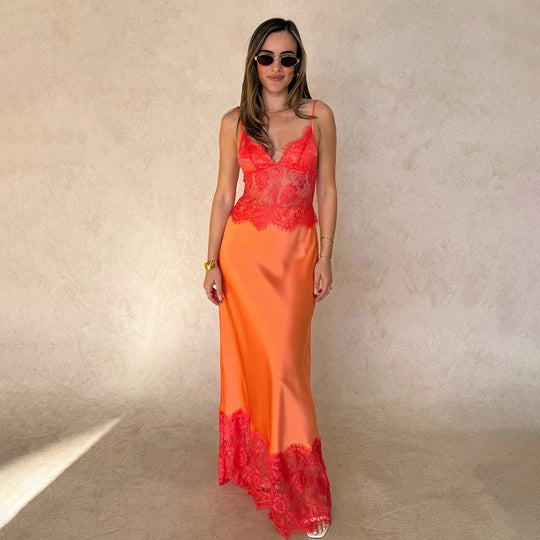 Damen Elegantes und figurbetontes Kleid mit Spitzenoberteil EB