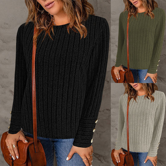 Damen Strukturierter Pullover mit modischen Knöpfen EB