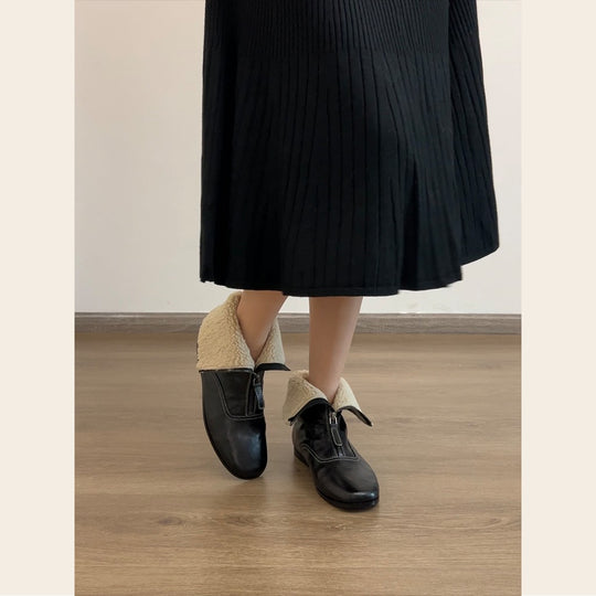 Damen gefütterte Winterstiefel mit modischem Reißverschluss und kuscheligem Kragen EB
