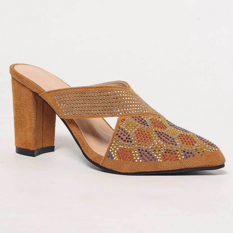 Damen Mules mit funkelnder Dekoration EB