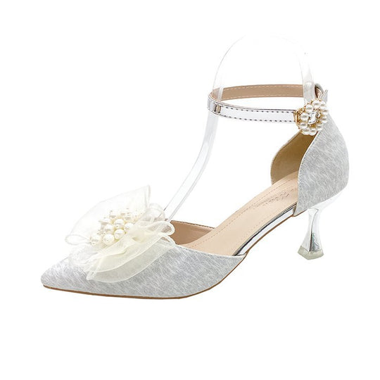 Damen elegante Pumps mit zierlichem Blumenschmuck EB