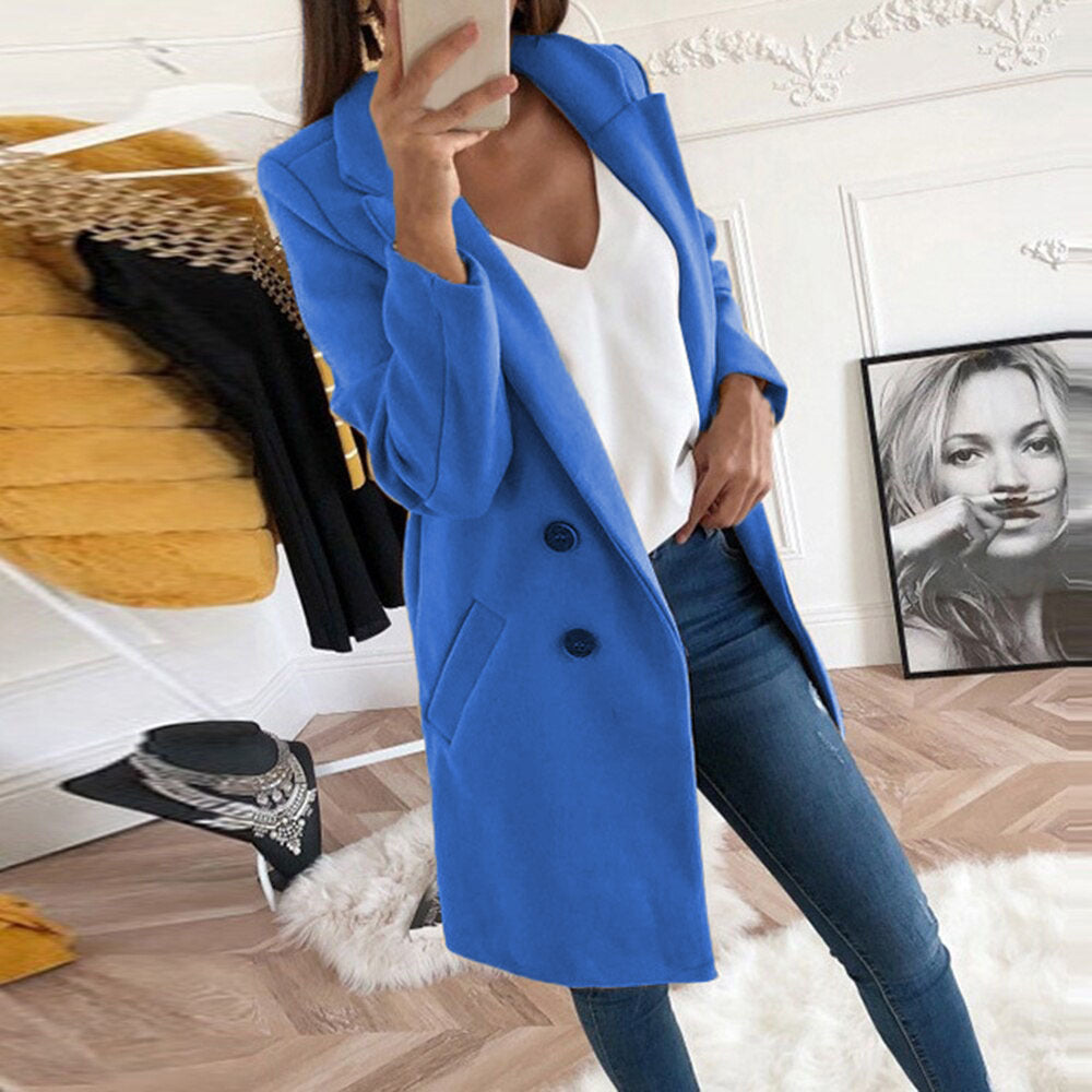 Damen Longline Wolloptik Mantel‑Blazer mit Reverskragen EB