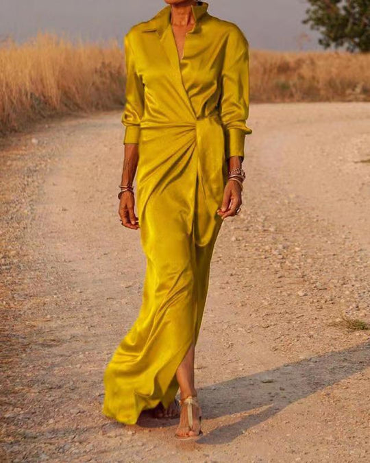 Damen Elegantes Wickel-Maxi-Kleid mit vielseitigem Kragen und seitlichem Schlitz EB