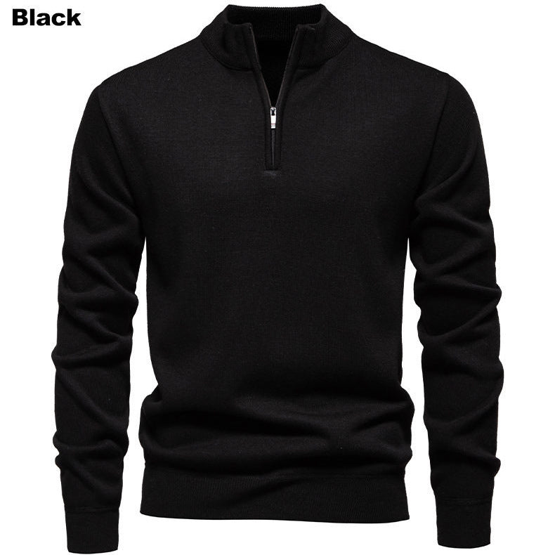 Herren feiner Strickpullover mit kurzem Reißverschluss und hohem Kragen EB
