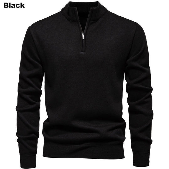 Herren feiner Strickpullover mit kurzem Reißverschluss und hohem Kragen EB