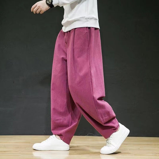 Herren nan oversized Relax-Fit Baumwoll-Jogpants mit tiefem Schritt, Tunnelzug und seitlichen Eingrifftaschen EB
