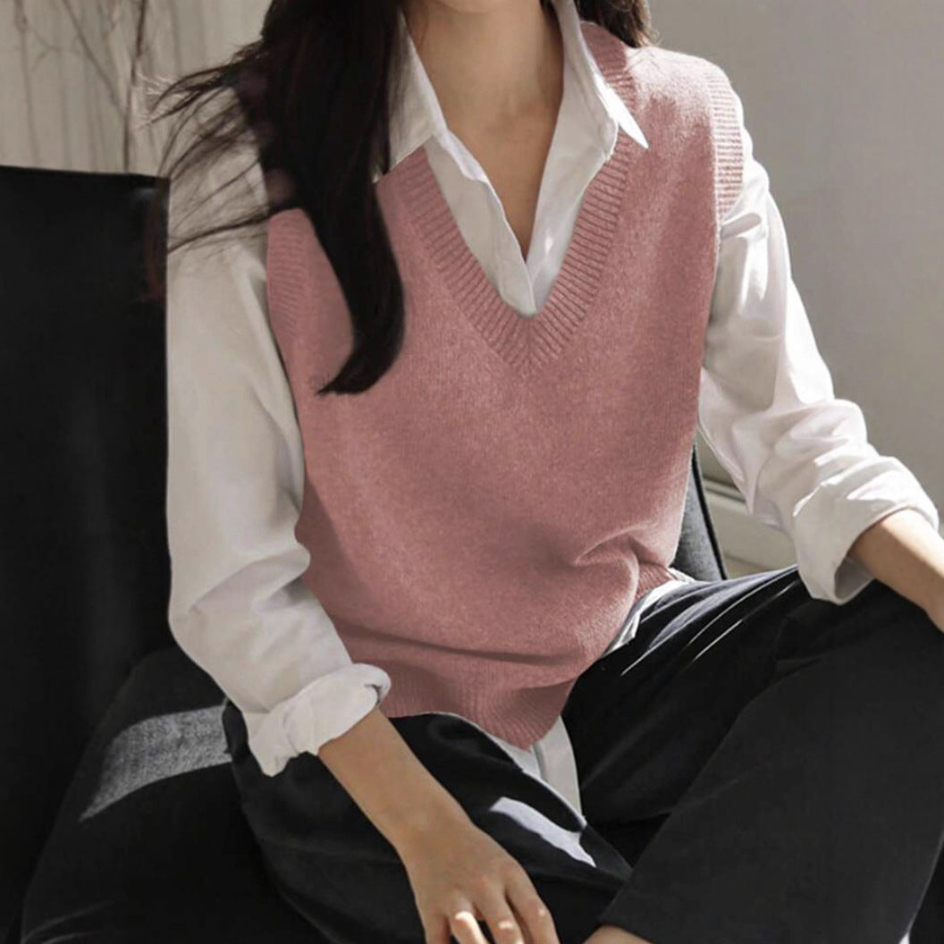 Damen Feinstrick-V-Ausschnitt Pullunder aus weichem Wollmix EB