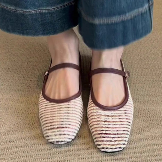 Damen Klassische Ballerinas mit verstellbarem Riemen EB