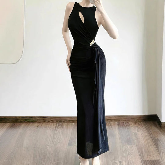 Damen figurbetontes Abendkleid mit asymmetrischem Schnitt und eleganter Drapierung EB