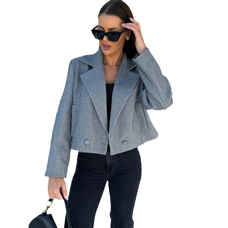 Damen modische cropped Blazerjacke mit doppelt knöpfbarem Verschluss EB