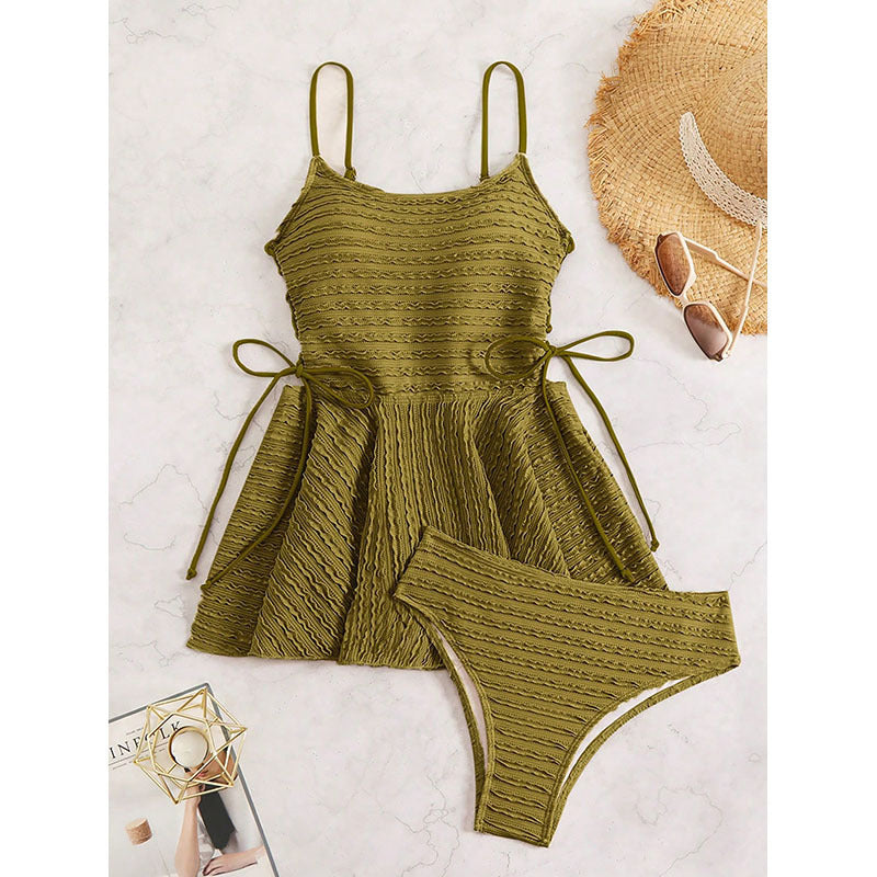 Damen Tankini mit gerafftem Design und seitlichen Bindebändern EB