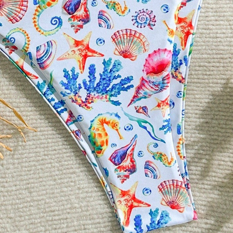 Damen Bikini-Set mit buntem Unterwasser-Motiv und verstellbaren Trägern EB
