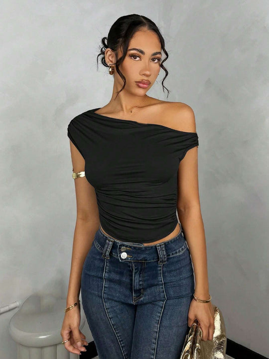 Damen Asymmetrisches Crop-Top mit elegantem Wellendesign und raffiniertem Schnitt EB
