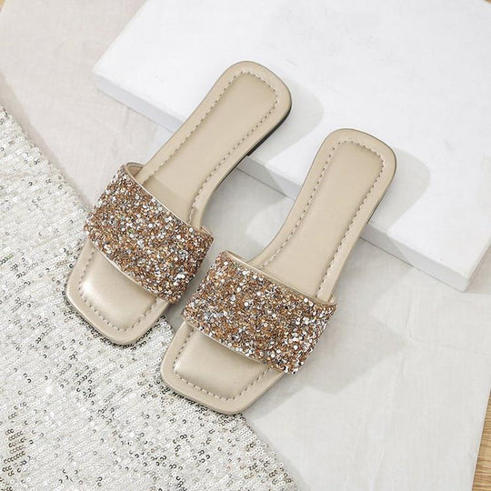 Damen Glamouröse Riemchen-Pantoletten mit funkelnder Strass-Applikation EB